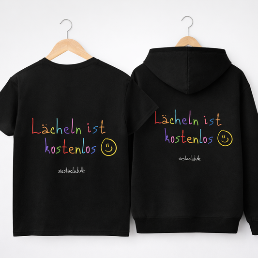 Bundle -> Hoodie & Shirt Schwarz Bunt -> Lächeln ist kostenlos